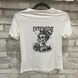 White Graphic Tee with Skull Design